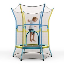 Kids Mini Trampoline w/59" Higher Enclosure Net Seamless Jumping Mat Zipper Door