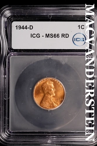 1944-D Lincoln Wheat Cent- ICG-MS66 RD Gem Brilliant Uncirculated #SLM230