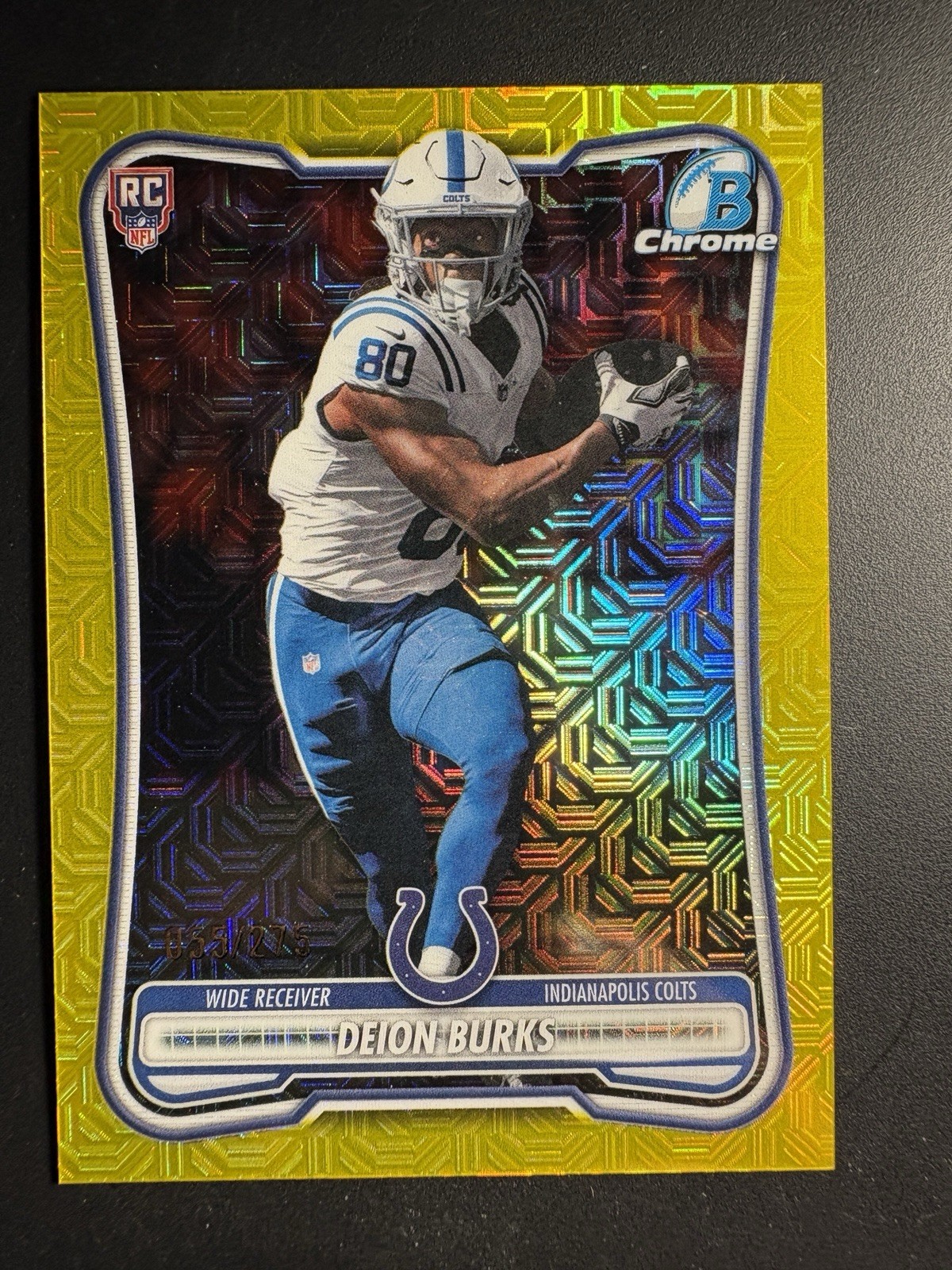 2026 Bowman Chrome Deion Burks Yellow Mojo Refractor /275 Rookie #BCV-138 Colts
