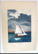 Andorka watercolor painting sailboat Before the Storm vintage American regional