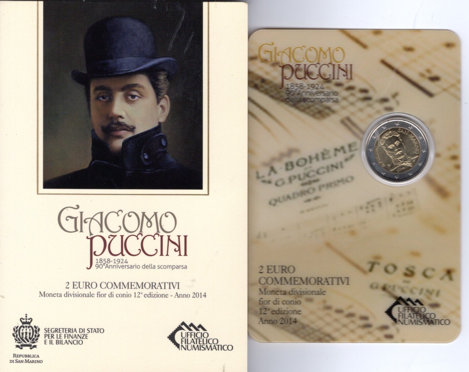 COFFRET BU SAN MARIN 2014   2 EURO     GIACOMO  PUCCINI