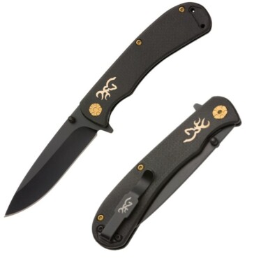 Browning Rivet Liner Folding Knife 3'' D2 Tool Steel Blade Black Laminate Handle