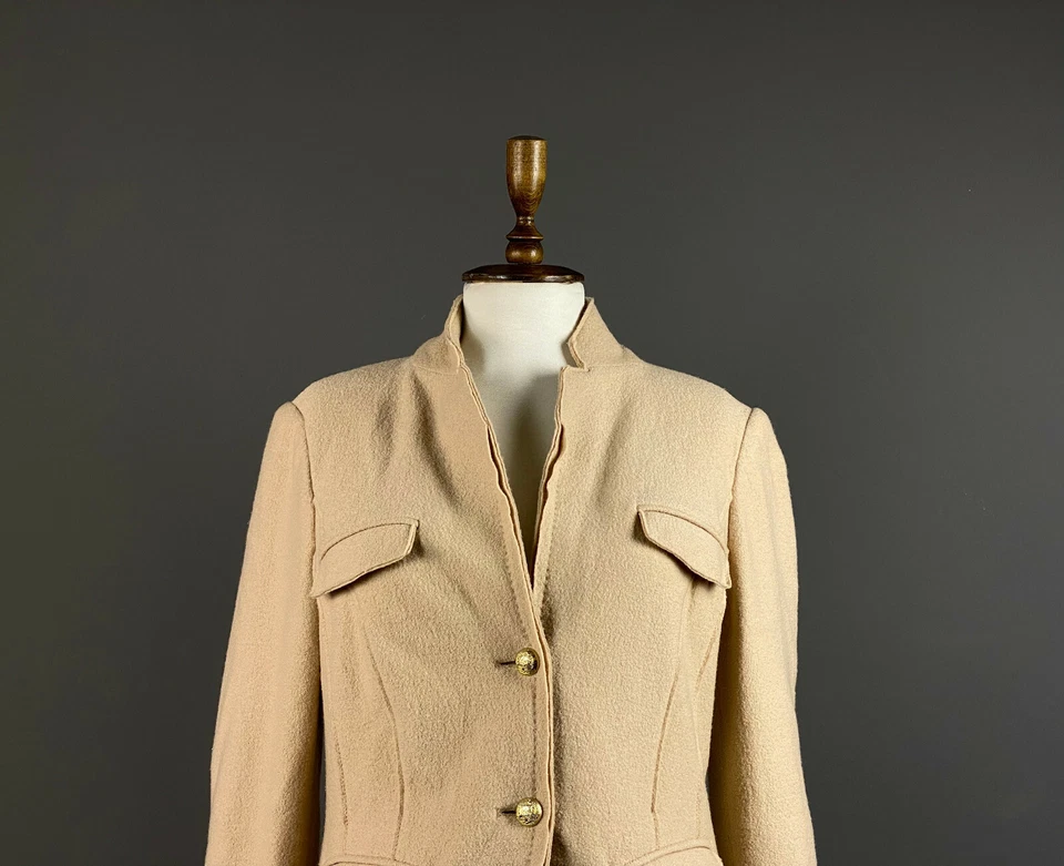 Marc Cain Wool Beige Two Button Cargo Sport Blazer Jacket Size 4 - Image 2 of 4
