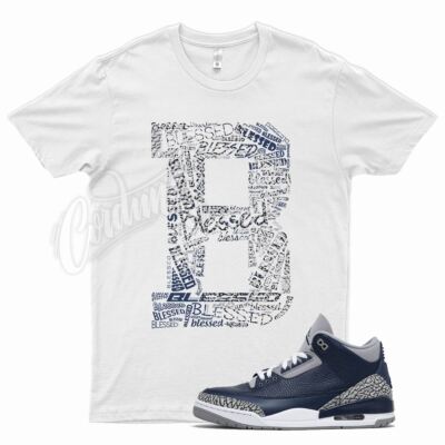 White '' BLESSED '' T Shirt for J1 3 Georgetown Midnight Navy Cement Grey