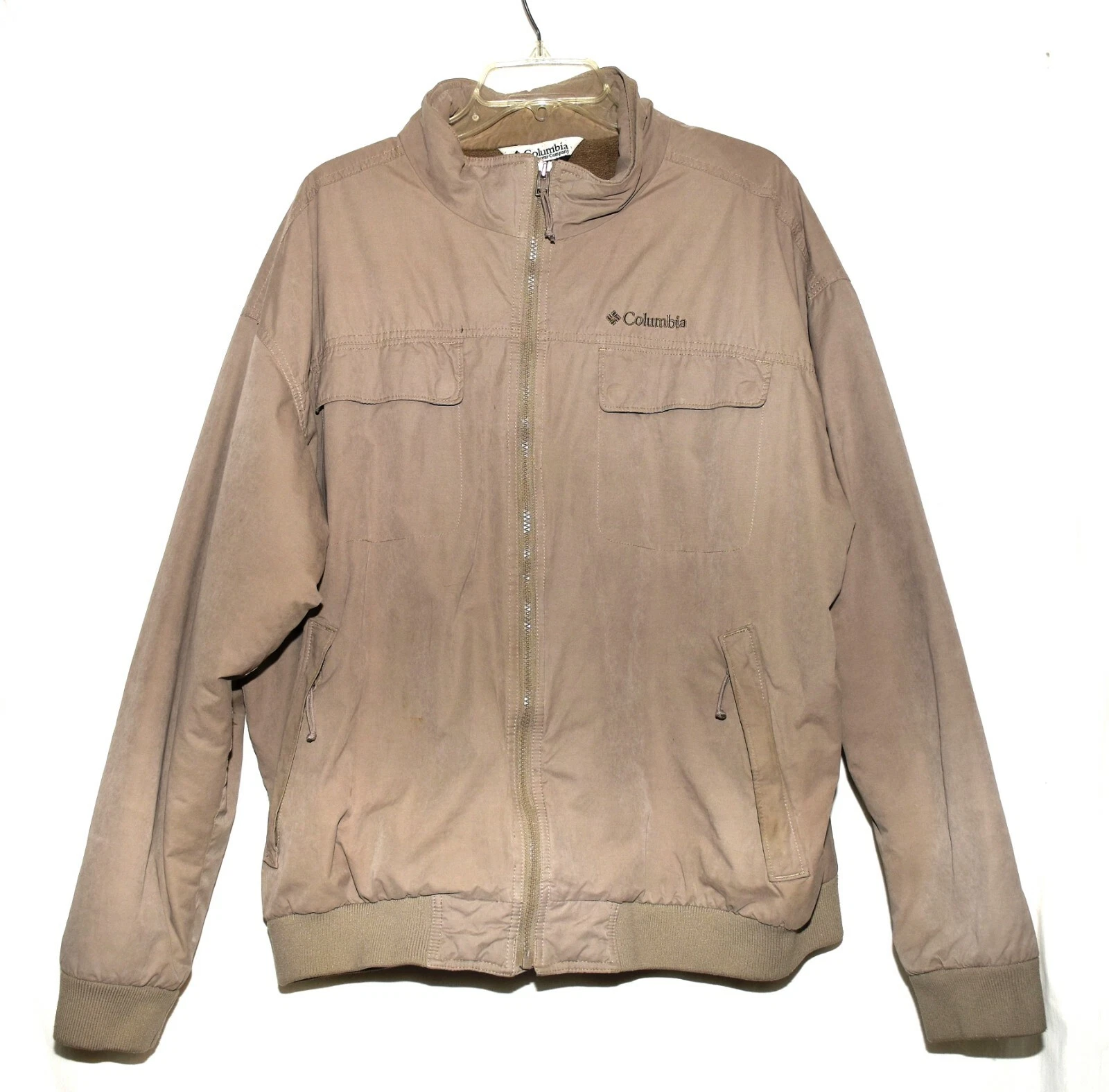 Columbia Khaki Cotton Blend Insulated Fleece Lined Mens Jacket Size XL