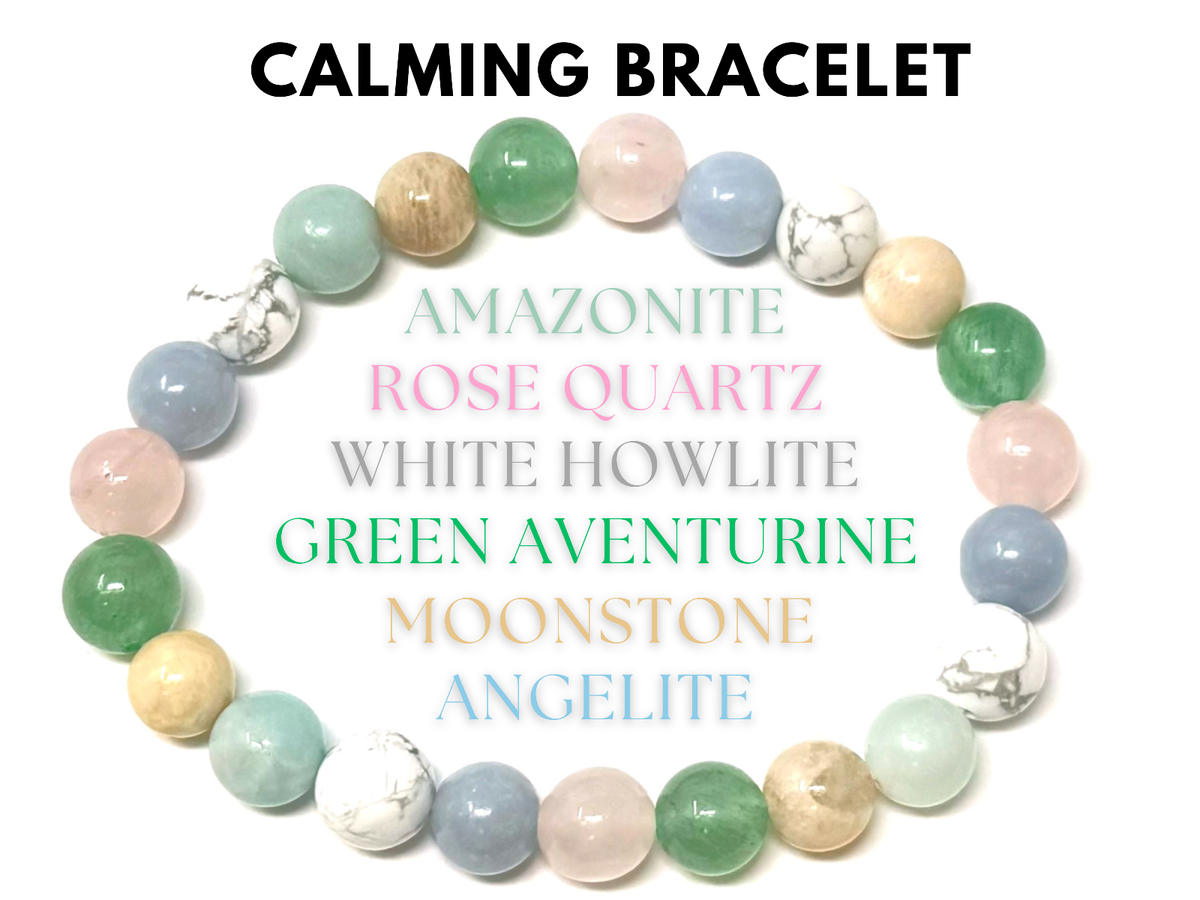 Calming Bracelet: mm Beads Amazonite, Rose Quartz, Angelite, Moonstone