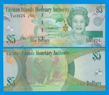 Cayman Islands 5 Dollar P 39c 2018 Prefix D/3 UNC ( P 39 c ) Queen Elizabeth II