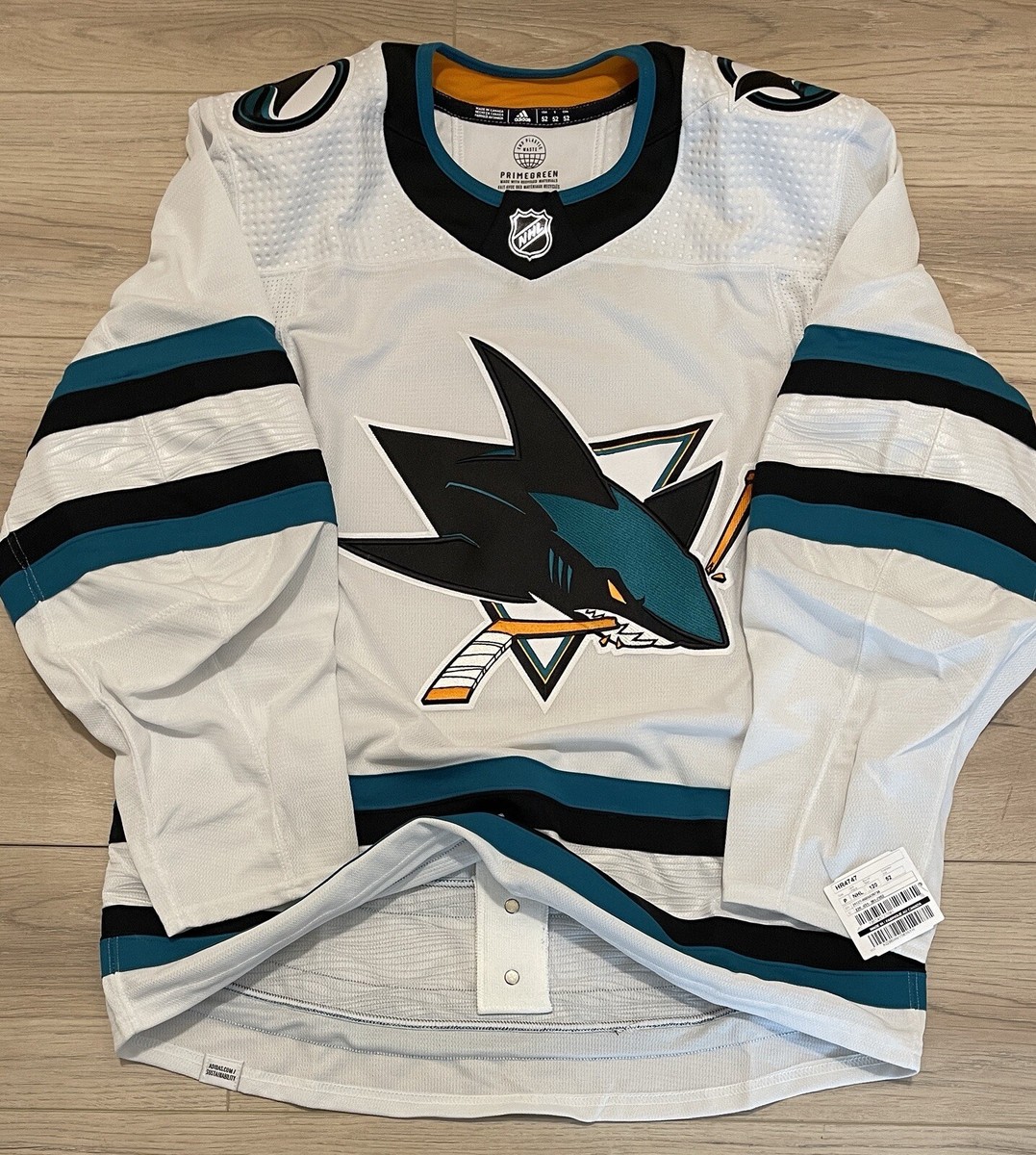 NEW Adidas MiC San Jose Sharks Primegreen ROAD white Team Issue