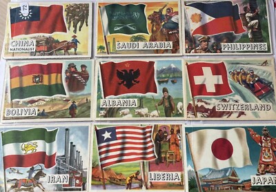 1959 A&BC ''Flaggen der Welt'' Sammelkarten. Insgesamt 16 Karten.