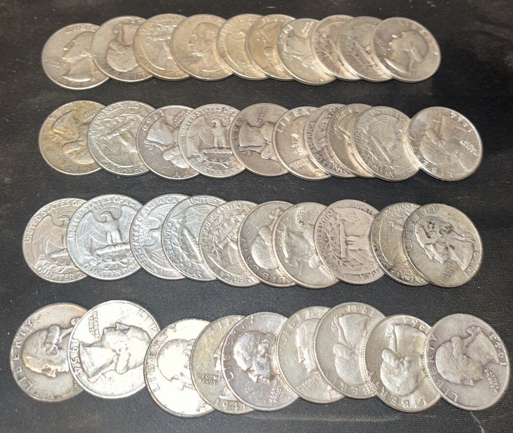 Washington Quarters, 90 Silver, 1 Roll of 40 Coins random dates eBay
