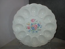 VTG Ceramic Deviled Egg Platter PINK CABBAGE ROSES Florals E&R American Artware