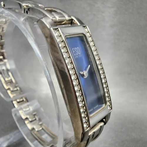 ESQ Tank Watch Women 14mm Blue Dial Silver Tone Crystal Bezel E5098 New Batt - Picture 4 of 11