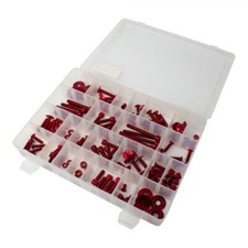 Universal 150 Piece Screw Set Red Aluminium Anodised Bolts Nuts Washers Screws