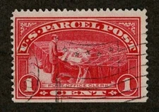 US 1913 #Q1 Parcel Post 1c Post Office Clerk Flag Cancel Used