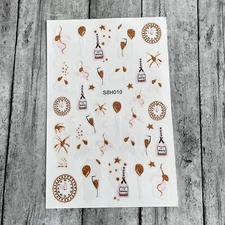 Glitter Champagne Fireworks Festival Event New Years Eve Clock Nail Sticker