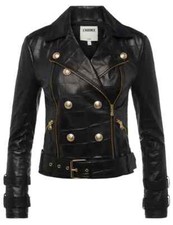 New L'agence Billie Belted Leather Jacket In Black/gold Buttons Size M #sj439