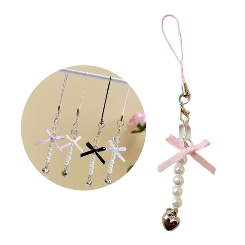 Sweet Bowknot Heart Bead Pendant Phone Straps Bag Charm Key Decoration Chain - Zdjęcie 2 z 12