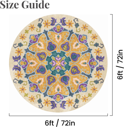 6FT Machine Washable round Area Rug, Soft round Rugs Low Pile Non-Slip, Vintage - Picture 2 of 8