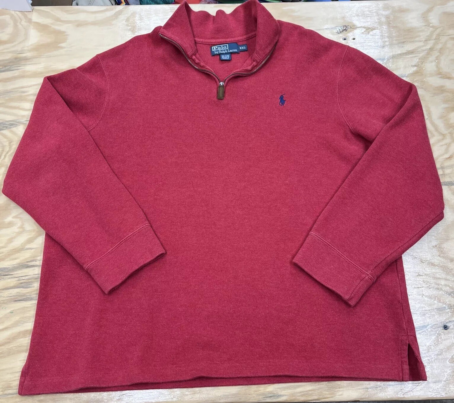Polo Ralph Lauren 1 4 Zip Felpa Uomo XXL Rosso Finto Collo Pony Preppy Golf