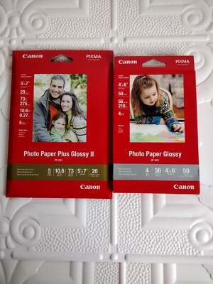 Lot Of (2) Canon Photo Paper Plus Glossy II  5''x7'' 20 & Paper Glossy 4''x6'' 50 