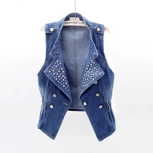 Damen Nieten Denim Weste Weste Ärmellos Tank Tops Jacke Mantel Freizeitweste - Bild 12 von 12