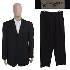 Stacy Adams Gold Two Piece Three Button Brown Check Suit 42R Pleated Pants 33X30
