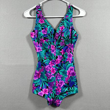 Vintage Maxine Of Hollywood One Piece Swimsuit Womens 10 Purple Green Floral