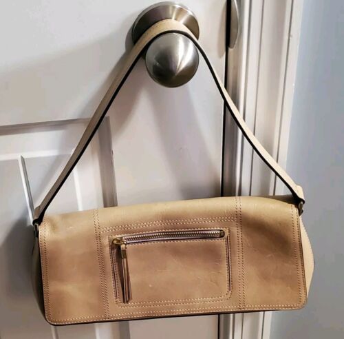 Ellen Tracy Womens Leather Shoulder Bag Purse Tan\Cream.