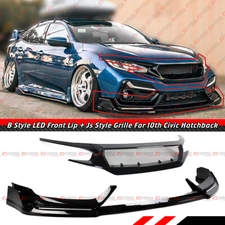 FOR 16-21 HONDA CIVIC BLZ STYLE LED FRONT BUMPER LIP + J STYLE PERFORMANCE GRILL