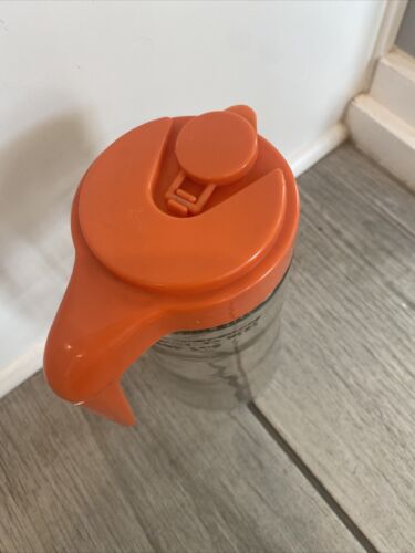 Vtg Tang 70's Anchor Hocking Juice Clear Glass Pour Pitcher Orange Lid - Picture 3 of 3