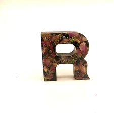 Nature's Lover Letter R Resin Key Chain with Dried Flowers and Leaves