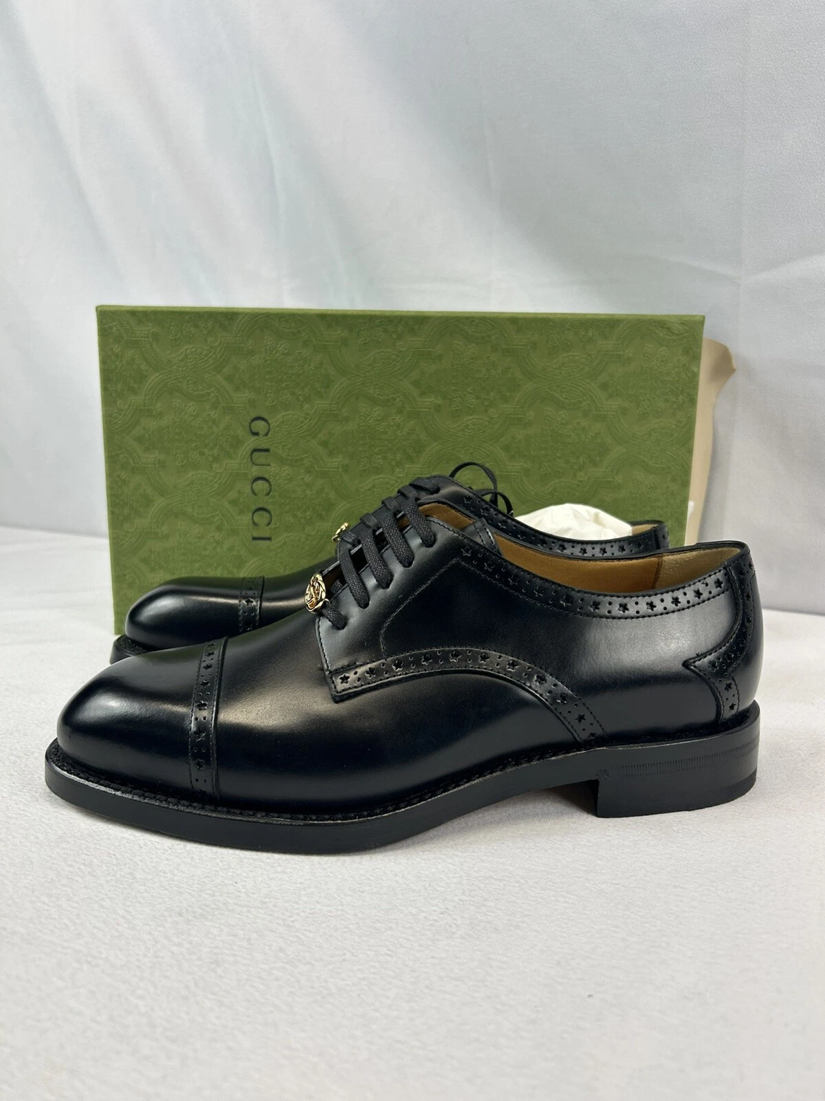 Derby homme GUCCI Coq Brogue en cuir noir taille US 10,5