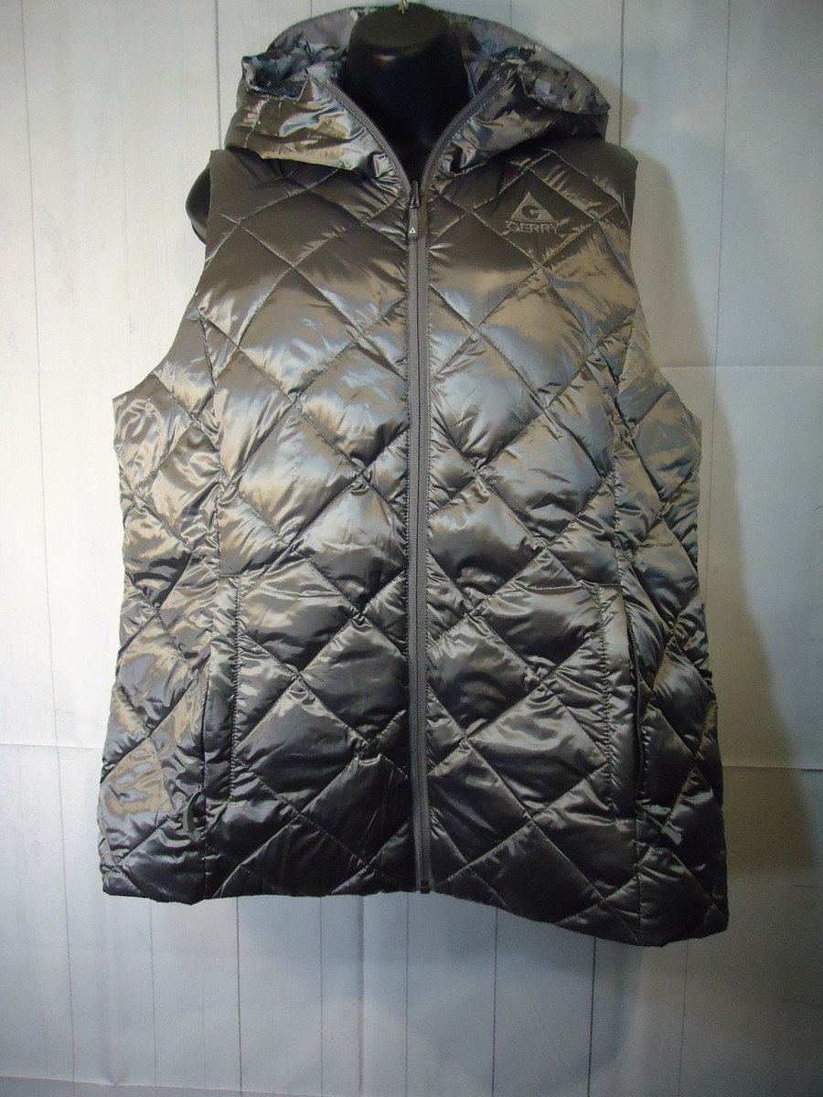 Gerry Women's Reversible Down Packable Hooded Vest Silver