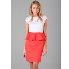NWT Alice + Olivia Gita Peplum Colorblock Coral White T Shirt Dress 8
