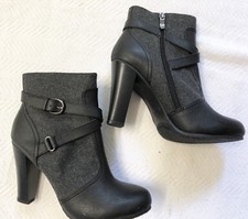 Grey Flannel And Black Leather Heeled Booties By Loft Sz 8.5m New!!!