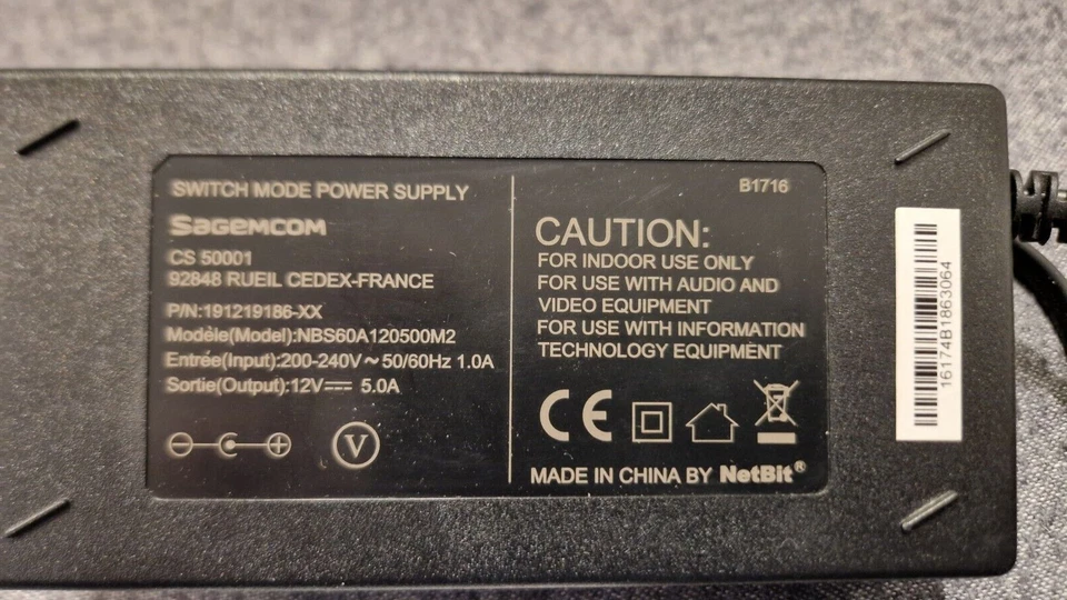 Netzgerät Original für Vodafone TV Center 2000 - 12V_5A "CS 50001 - Sagemcom" - Bild 2 von 4