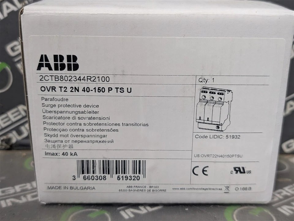 NUEVO 40A ABB 2CTB802344R2100 Dispositivo de protección contra sobretensiones OVR T2 3L 40 150 P TS U Foto 2 de 4