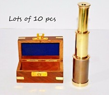 Vintage brass maritime 6" telescope with wooden box home décor LOTS OF 10 PCS