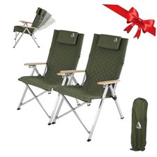 Reclining Camping Chair, Heavy Duty Folding Chairs with 4-Stage 2 Pack Green