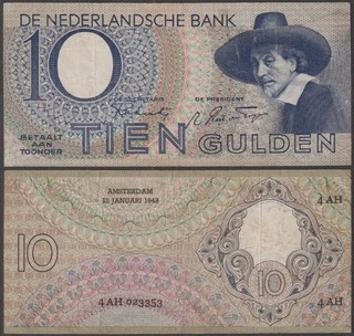 Netherlands 10 Gulden 1943 VF P 59