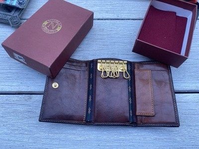  Nikolai  by Piquadro-NOS brown leather keychain wallet , made in Italy#BIC
