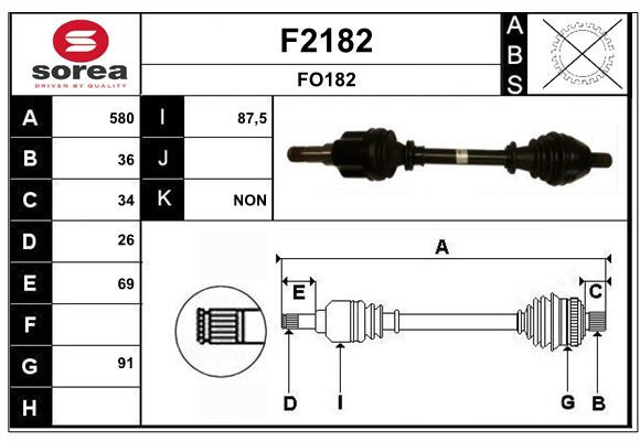 Arbre de transmission SNRA F2182 Ford Focus II et Focus C-MAX