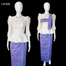 Khmer Traditional Outfit  2 Piece, Khmer Shirt  Skirt  FREE Khmer Scarf