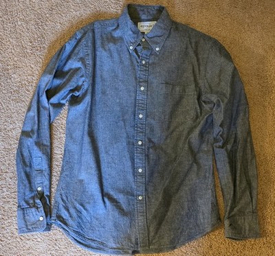 Epaulet New York Blue Chambray OCBD Shirt Size Medium Rainbow Flecks Neps
