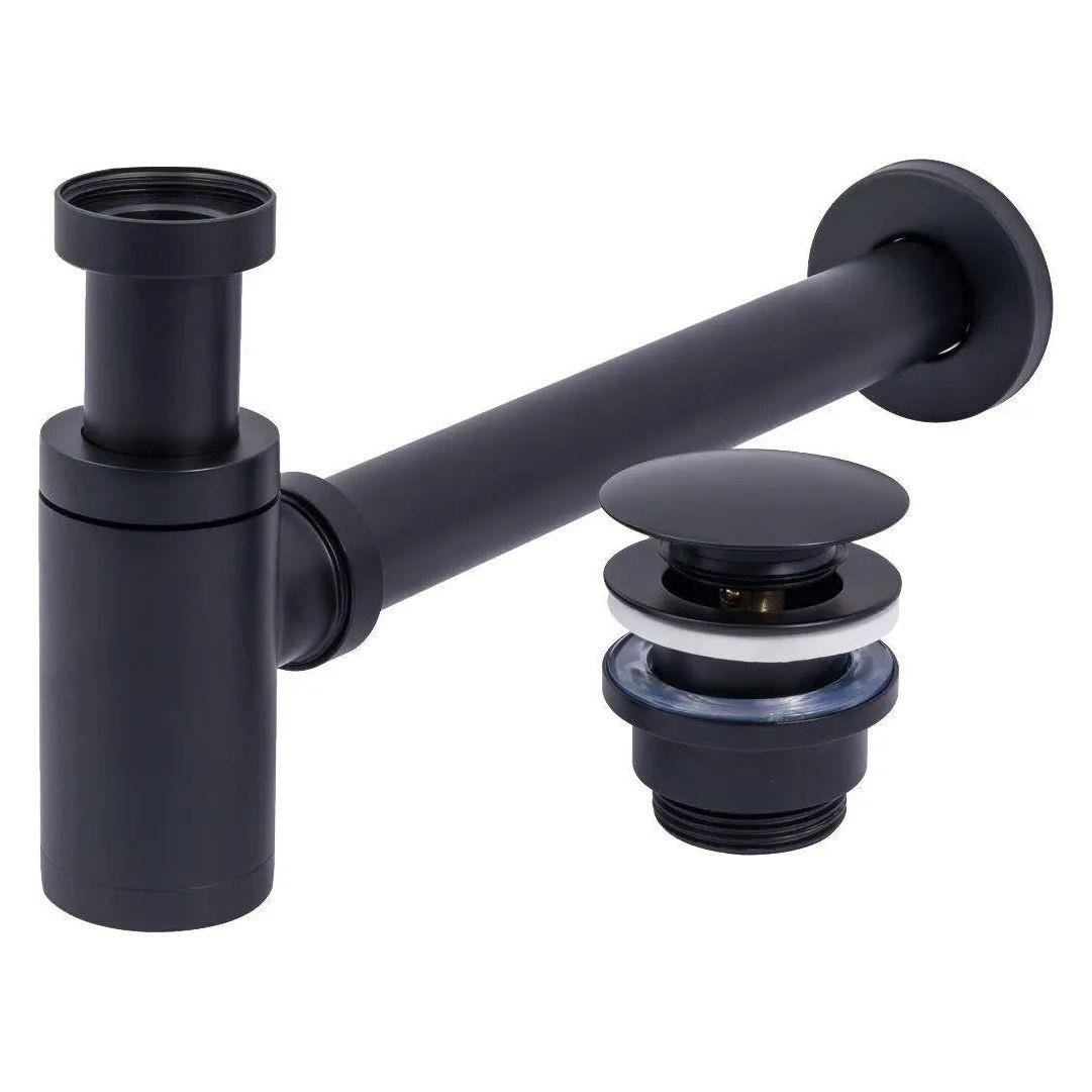 Black Waste Bottle Basin Trap + Click-Clack Sink Drain Plug