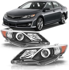 Headlight Assembly Halogen Pair Black Housing 2012 2014 Camry New