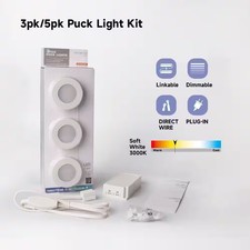 Plug-In 3-Light White Dimmable Integrated LED Under Cabinet Puck Light w/ J-box