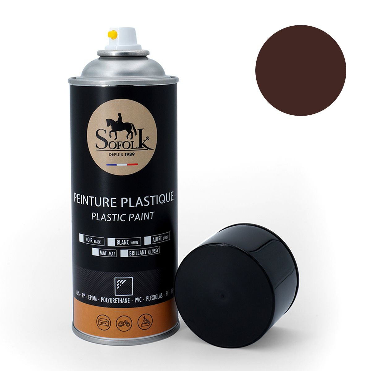 Peinture plastique chocolat mat en aérosol haute résistance 400ml