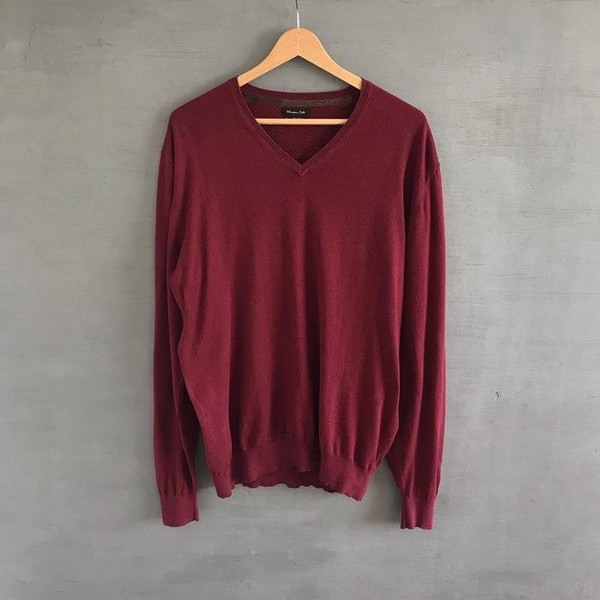 Men Massimo Dutti Sweater Burgundy Cotton 42 / XL