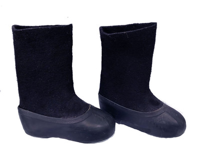 Vintage 90s Black Valenki Russian Soviet Wool Felt Rubber Boots with galoshes